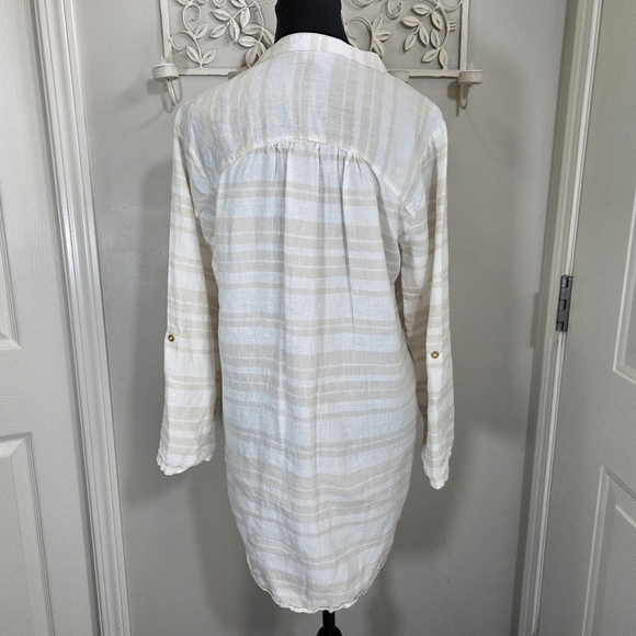 Ellen Tracy 100% Linen Striped V-Neck Shirt Size Med - Picture 2 of 4